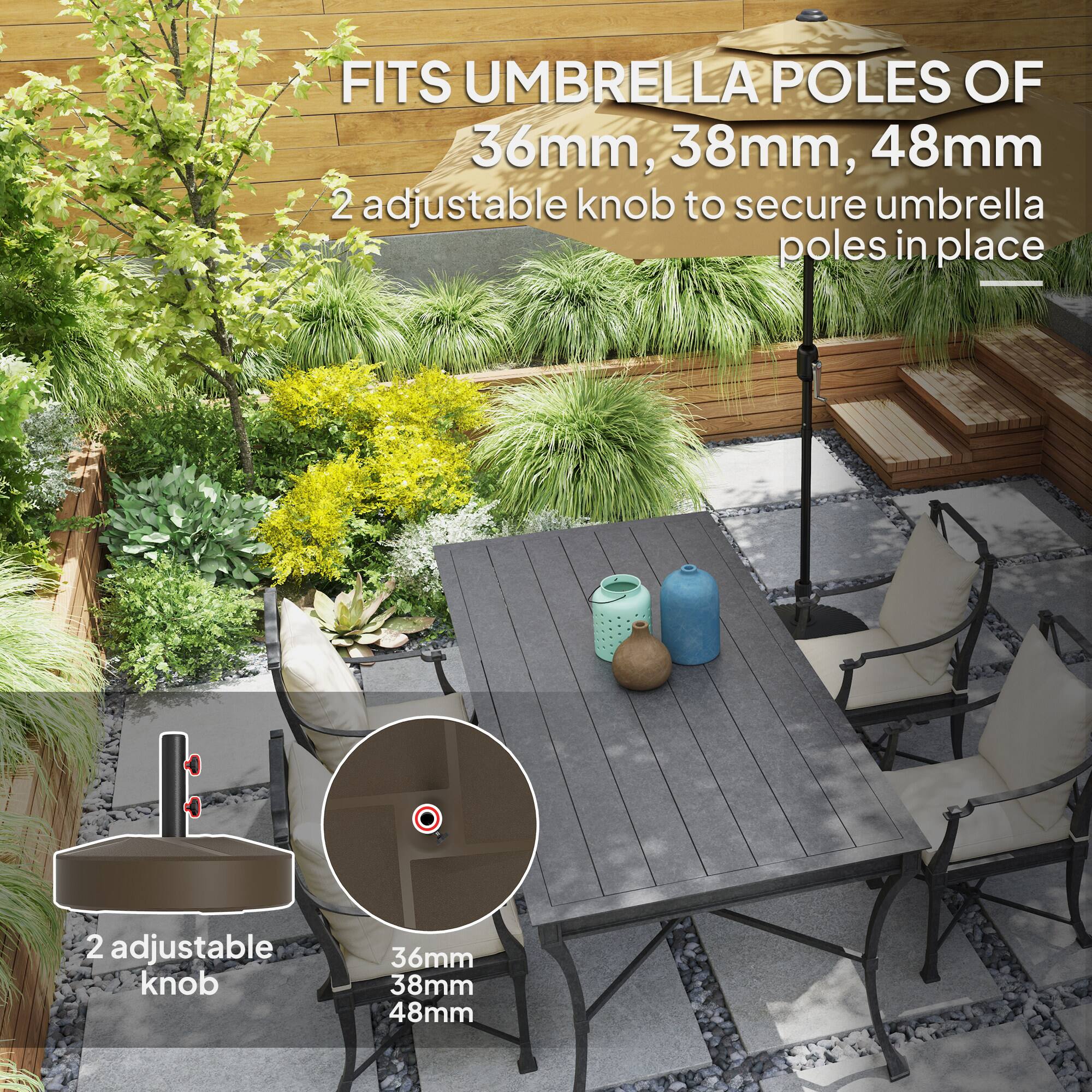 FITS UMBRELLA POLES OF 36mm, 38mm, 48mm
2 adjustable knob to secure umbrella poles in place
2 adjustable knob 36mm 38mm 48mm