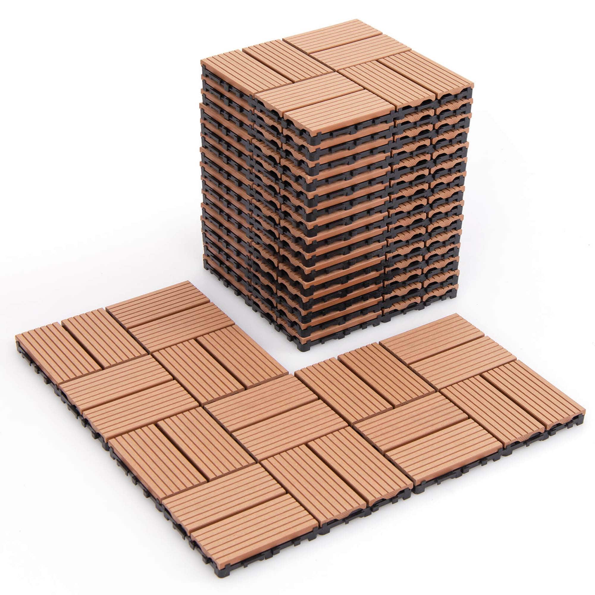 Costway - 18 PCS Interlocking Deck Tiles 12" x 12" Waterproof All Weather Flooring Covering - Brown
