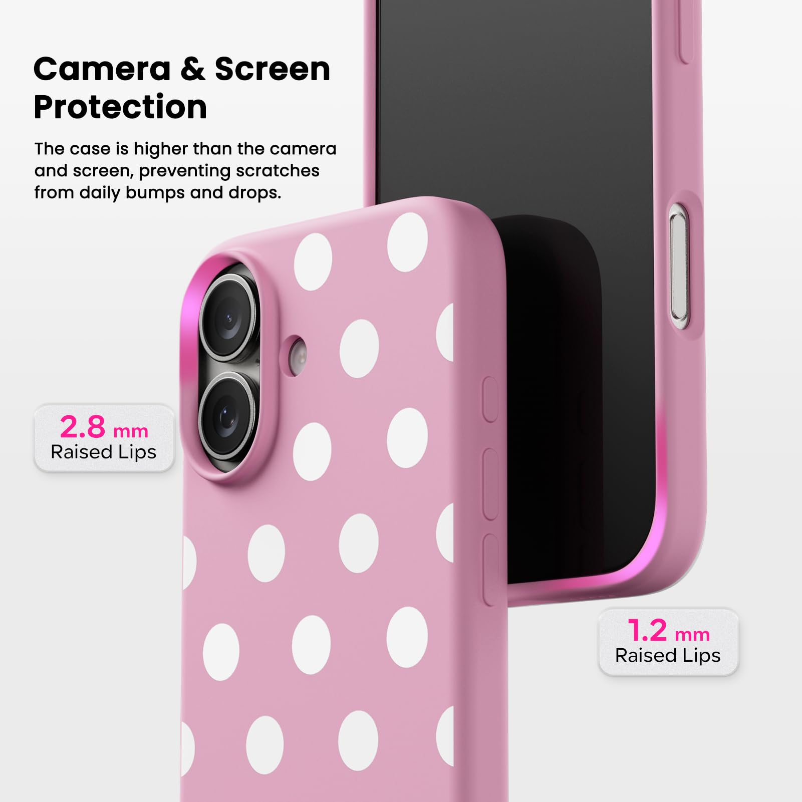 Camera & Screen Protection

The case is higher than the camera and screen, preventing scratches from daily bumps and drops.

2.8 mm Raised Lips

1.2 mm Raised Lips