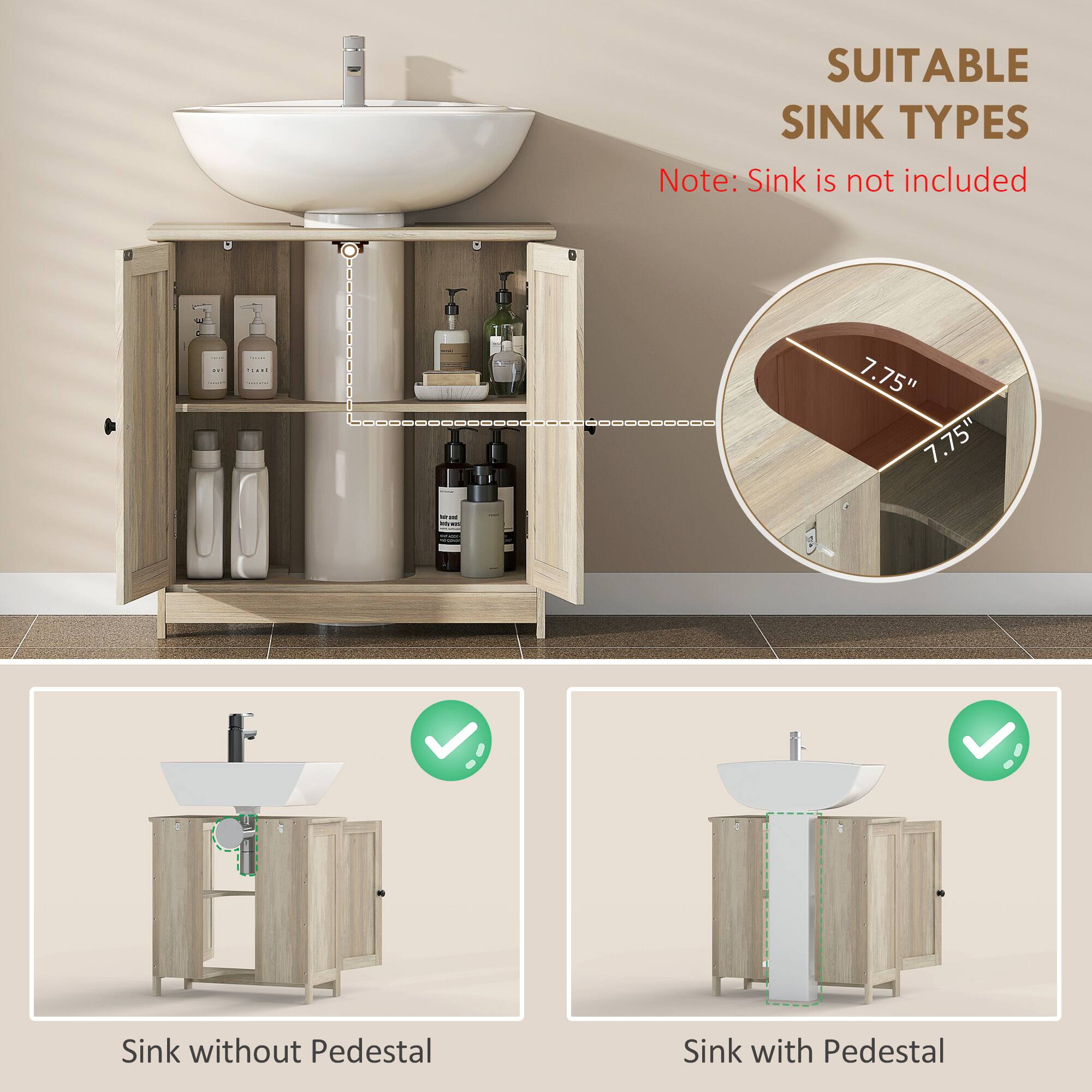 SUITABLE SINK TYPES  
Note: Sink is not included  

7.75" x 7.75"  

Sink without Pedestal  
Sink with Pedestal