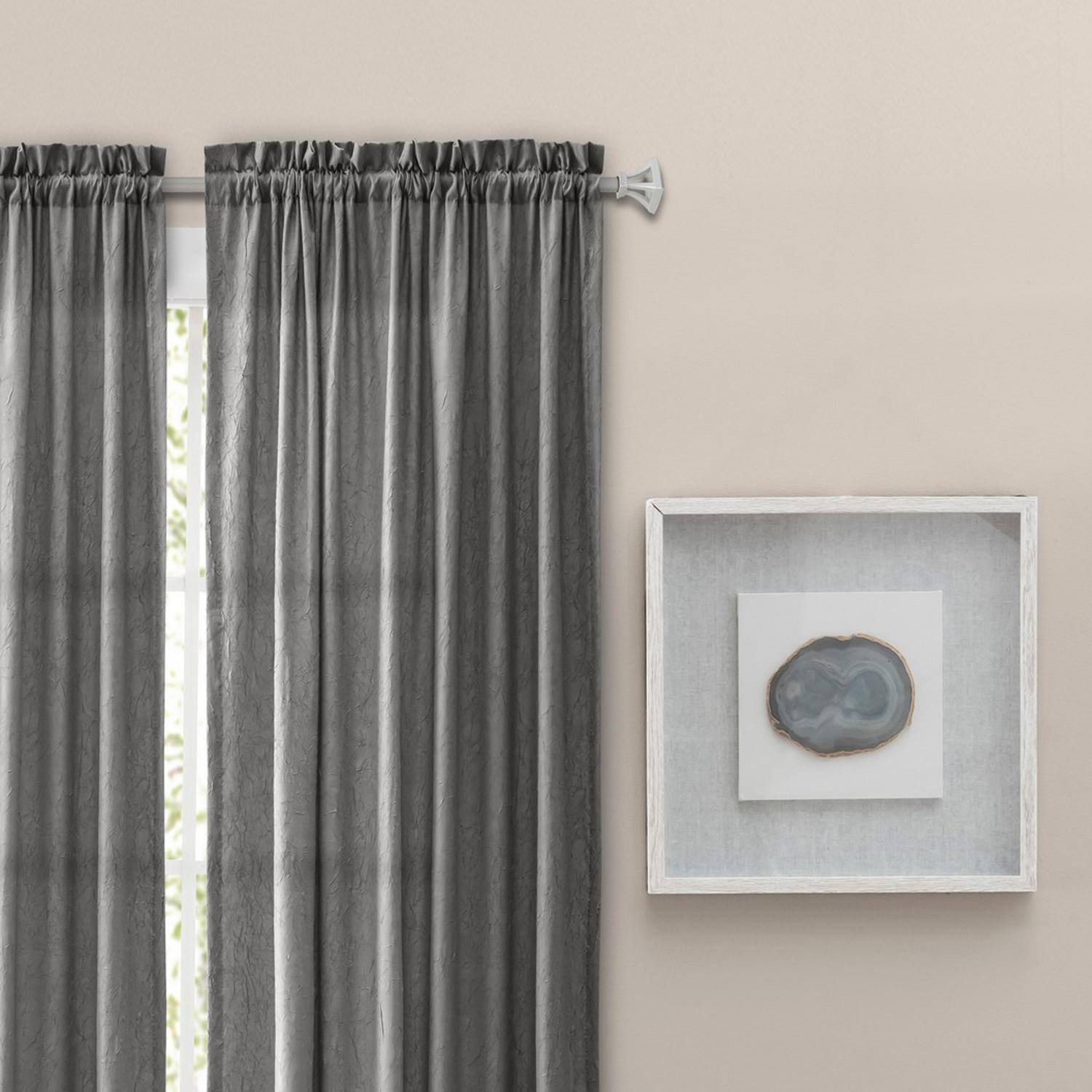 Angle. Ellis Curtain - Ellis Curtain Portland Crushed Taffeta Rod Pocket Tailored Panel - 48x63" Grey - Grey.