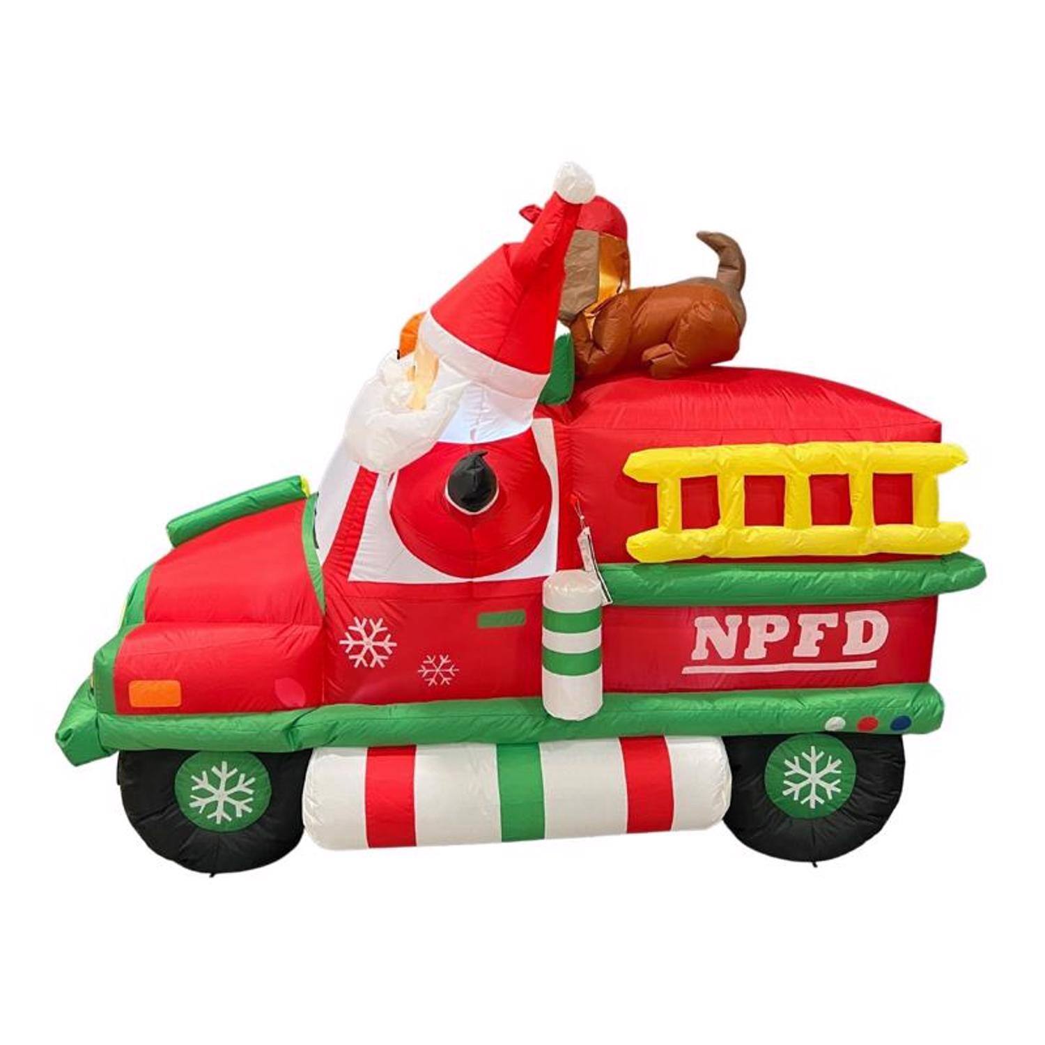Angle. Celebrations - Celebrations Firetruck w/ Puppy 6.5 ft. Inflatable - Multicolored.