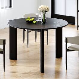 PexFix - Minimalist Farmhouse Round Solid Oak 42 in. W Three Legs Kitchen & Dining Table Seats 4 - Black