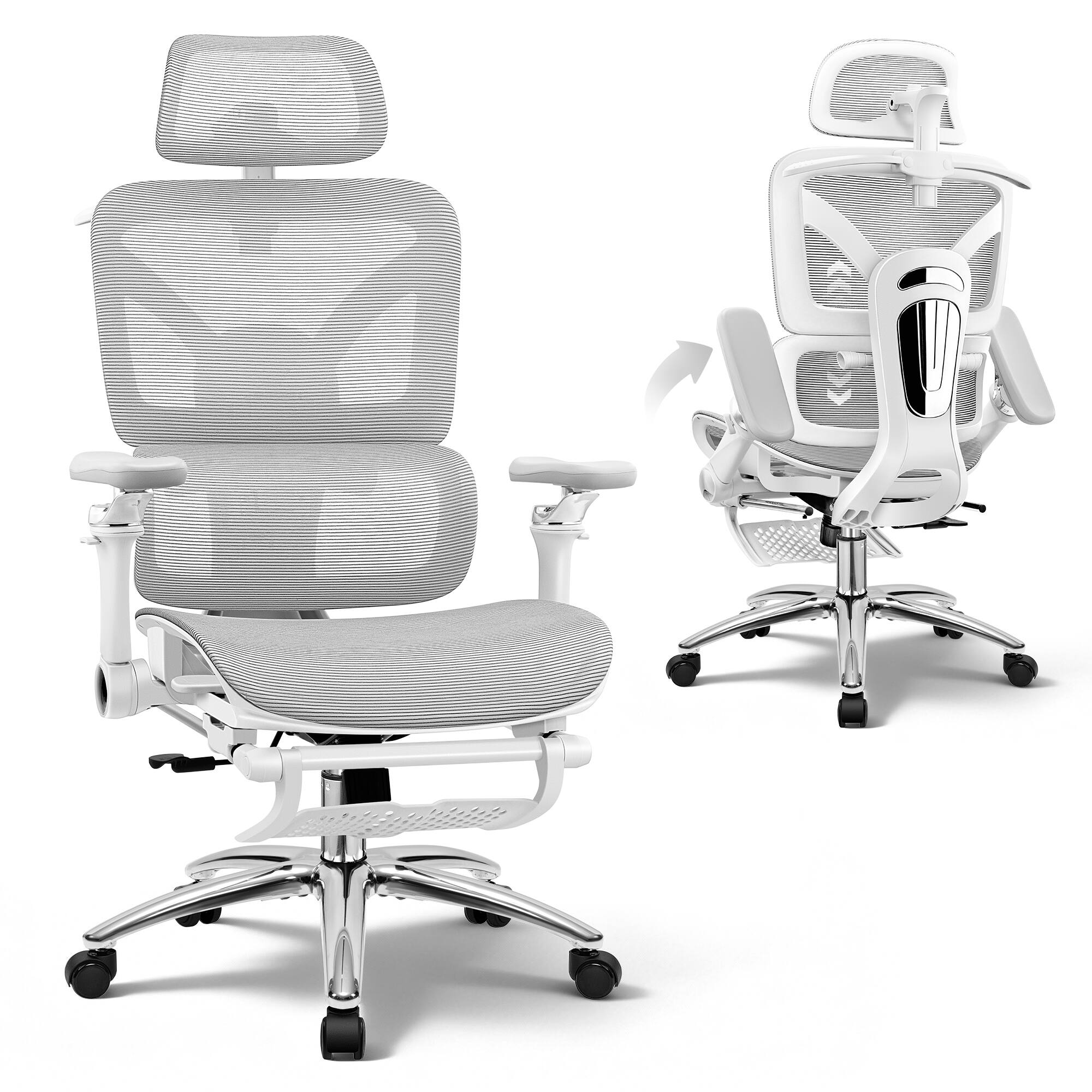 Alt View 7. KERDOM - All in one High-End Ergonomic Office Chair with Footrest Advanced Mesh Cushion, Adjustable Seat Depth Lumbar & Armrest - Light Gray.