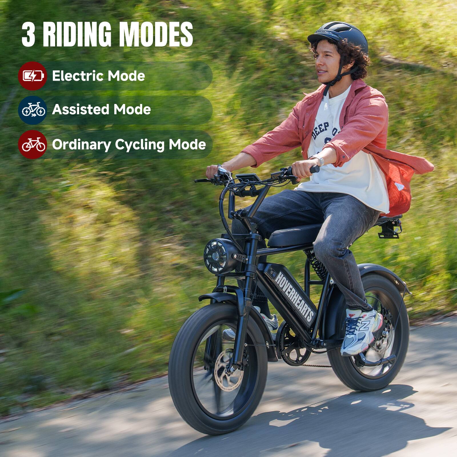 3 RIDING MODES

Electric Mode  
Assisted Mode  
Ordinary Cycling Mode  

DEEP  
HOVERHEARTS