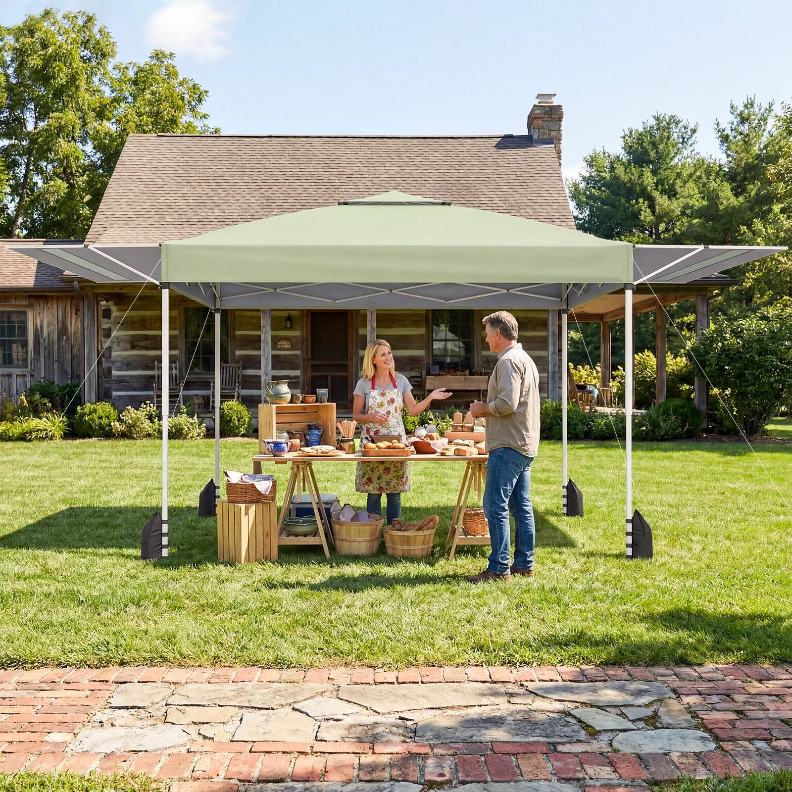 Alt View 4. Costway - Costway 10x17 FT Pop Up Canopy Tent with Dual Adjustable Awnings, Silver-Coated Fabric - Green.