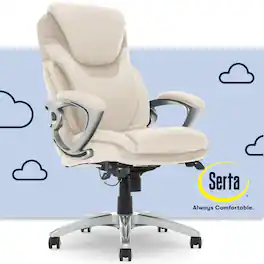 Executive Office Chair with Serta Air Lumbar Support Padded Arms Reclining Leather Computer Chair for Home Office - Cream