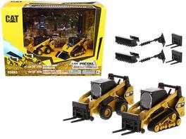 Diecast Masters - CAT 272D2 Skid Steer & 297D2 Compact Track Loader with Accessories Set of 2 1/64 Diecast Model - Yellow and Black