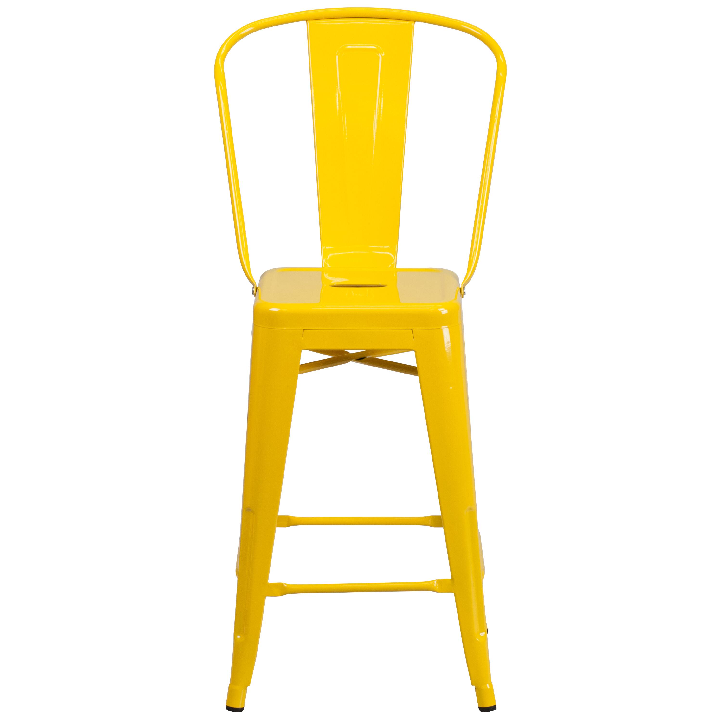 Alt View 7. Emma + Oliver - Commercial Grade 24"H Colorful Metal Indoor-Outdoor Counter Stool with Back - Yellow.