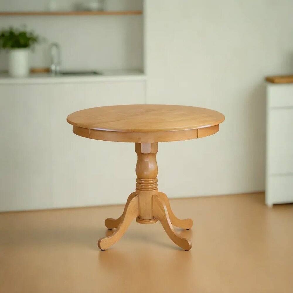 Angle. FurniFact - Elegant Small Dining Table – Round Wooden Table for 2 or 4 Persons - Oak.