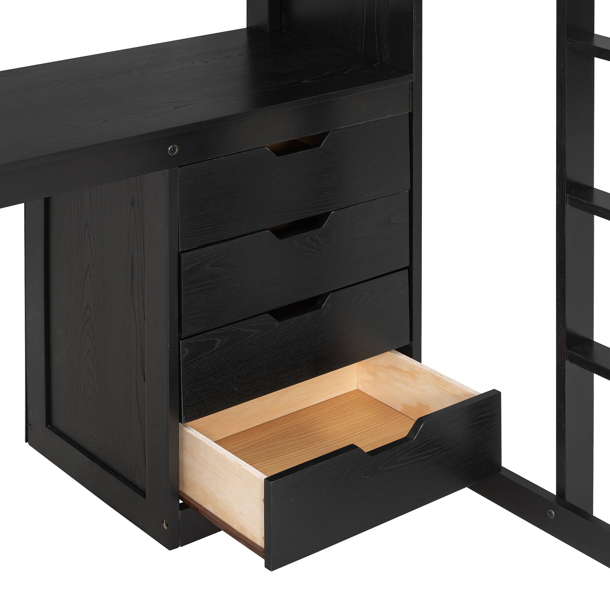 Alt View 1. Anysun - Twin Solid Wood Loft Bed with L-Shaped Desk & 4 Drawers -App-Controlled RGB Lights, USB Ports & 4-Tier Shelves - Black.