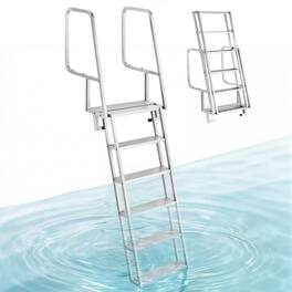VEVOR - Flip-Up Dock Ladder, 6-Step, Heavy-Duty Aluminum Alloy Pontoon Boat Swim Ladder, with Non-Slip Wide Steps - Silver