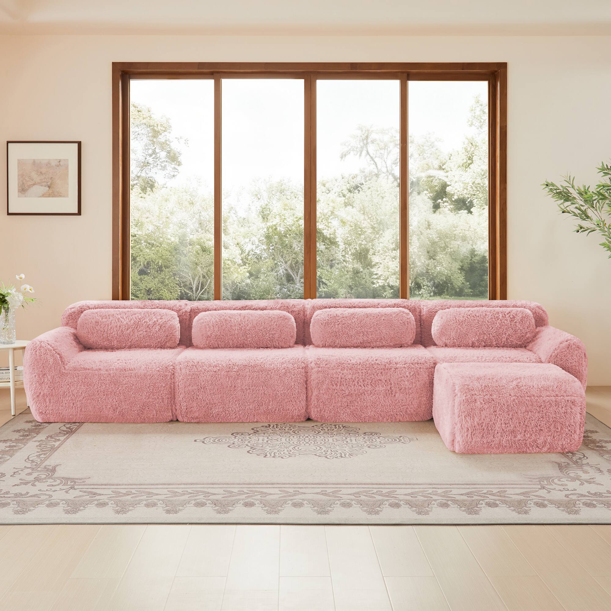 Left. Aukfa - L-Shaped Soft Plush Modular Sectional Sofa - 32D High Density Sponge with Buckle Connection, No Assembly Required - Pink.