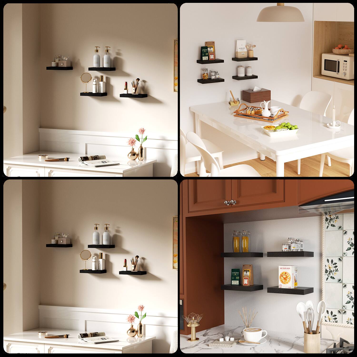 Alt View 7. BOMEDA - Wall Mounted Wooden Floating Shelves, Bathroom Shelves for Bedroom, Living Room, Room Storage Shelf, 12x7x1.5 in, 4 Pack - Black.