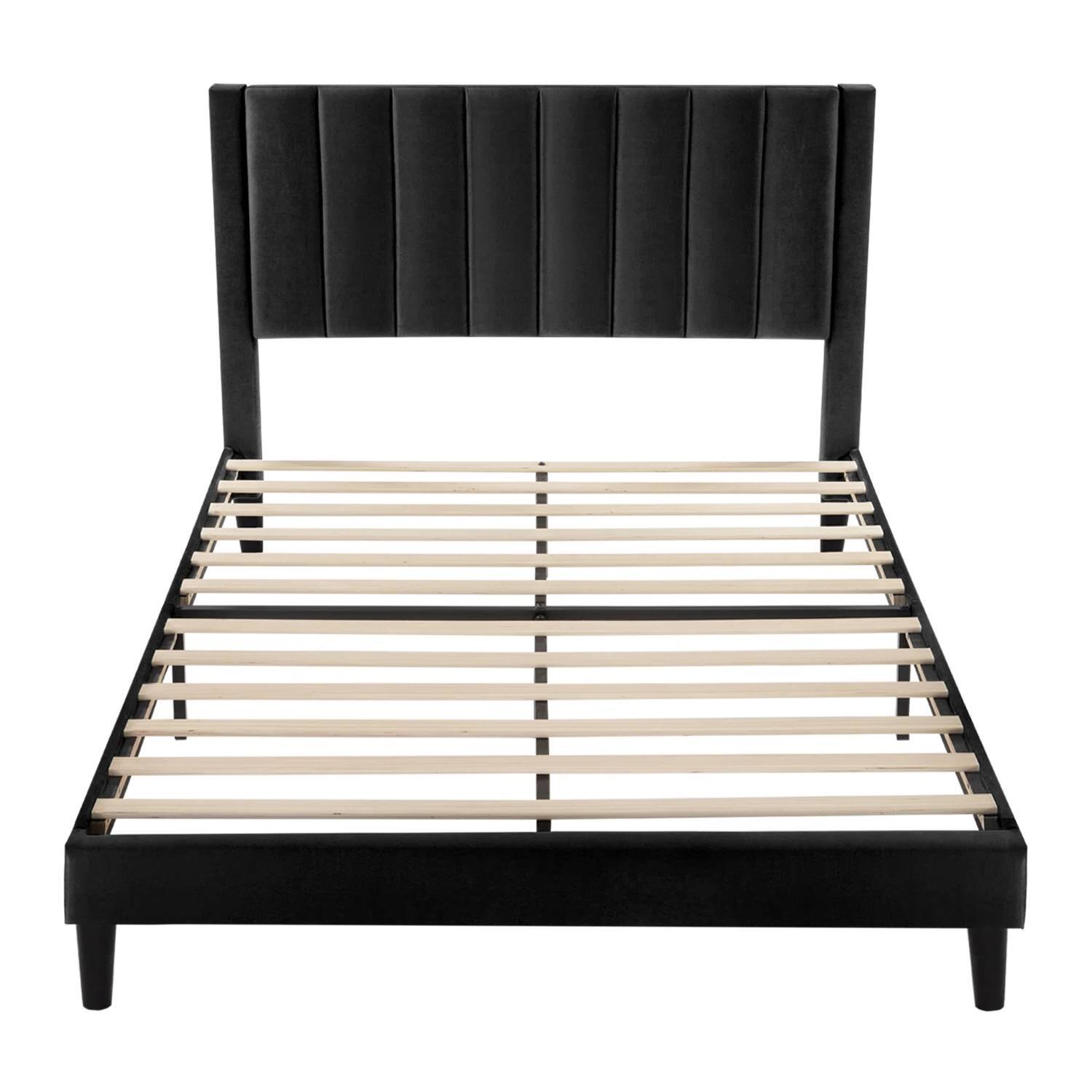 Left. Hivvago - Hivvago Full size Modern Velvet Upholstered Platform Bed with Headboard - Black.