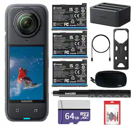 Insta360 - X4 - Waterproof 360 Action Camera + 2 Extra Batteries + Charger + More - Black