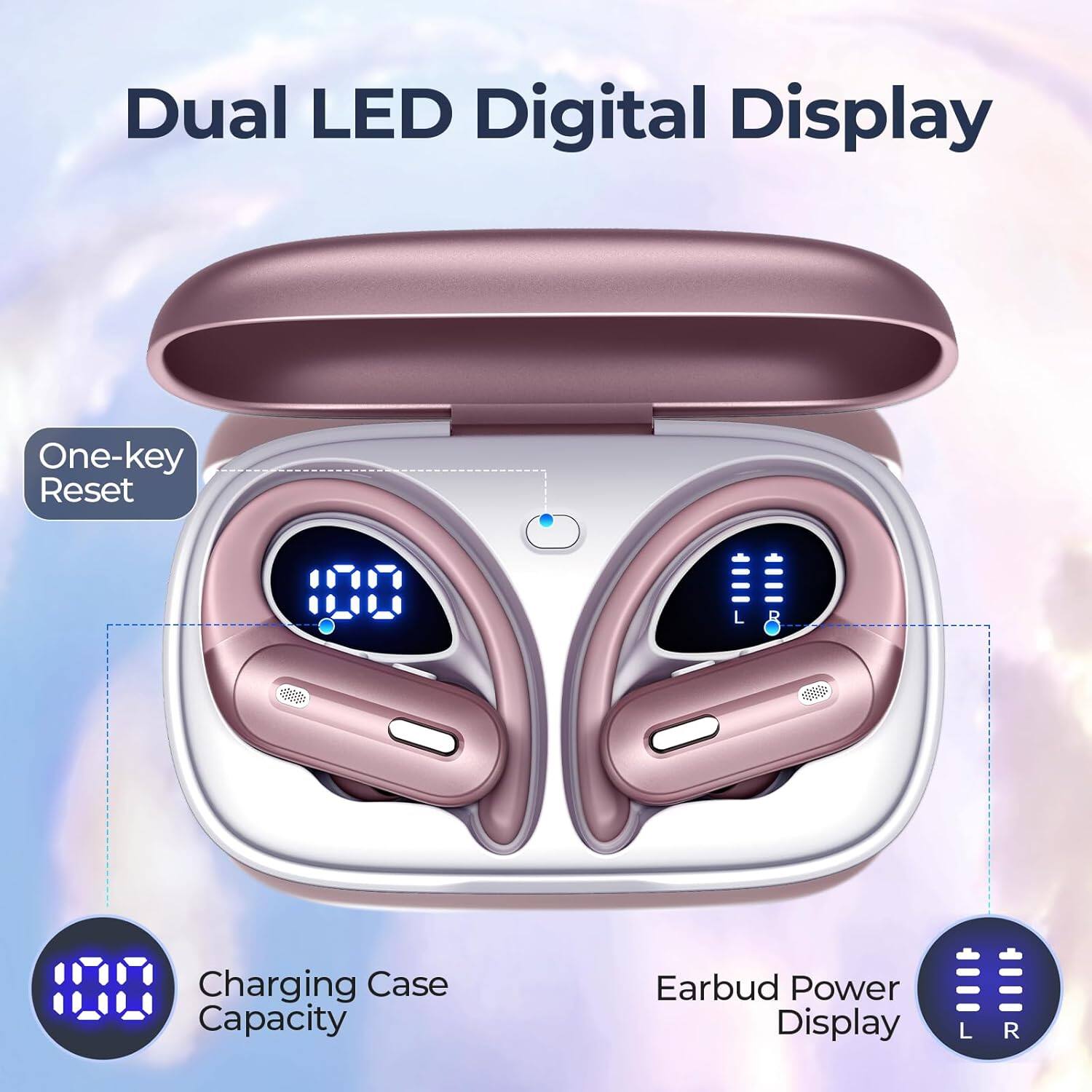 Dual LED Digital Display

One-key Reset

Charging Case Capacity

Earbud Power Display

L R