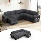 Front. Dyonery - Dyonery 110-inch 7-seater sofa with a pull-out bed, adjustable backrest, storage space, corduroy Grey - Grey.