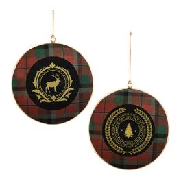 BreeBe - Metal Deer and Pine Tree Disc Ornament (Set of 6) - Red, Black