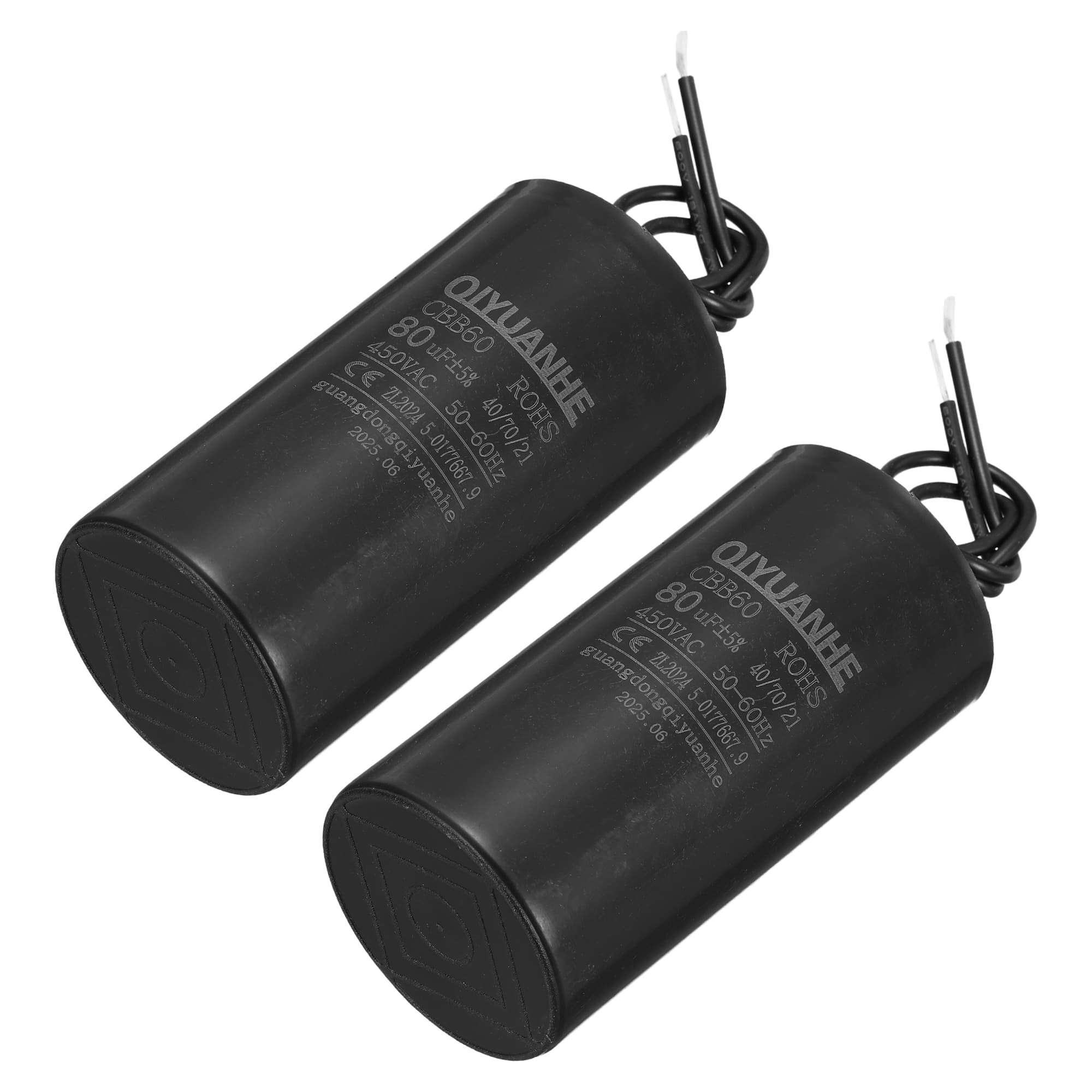 Unique Bargains - 2pcs 80uF CBB60 Run Capacitor, AC 450V 2 Wires 50/60Hz Cylinder 50x100mm for Air Compressor, Water Pump - Black price history on PriceWatchPro