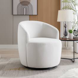 GOODSILO - Contemporary Velvet Swivel Accent Armchair with Ergonomic Design and 360-Degree Rotation - White