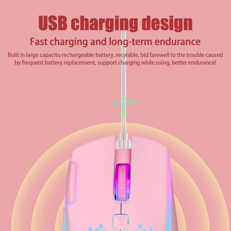 USB charging design  
Fast charging and long-term endurance  

Built in large capacitance rechargeable battery, recyclable, bid farewell to the trouble caused by frequent battery replacement, support charging while using, better endurance!