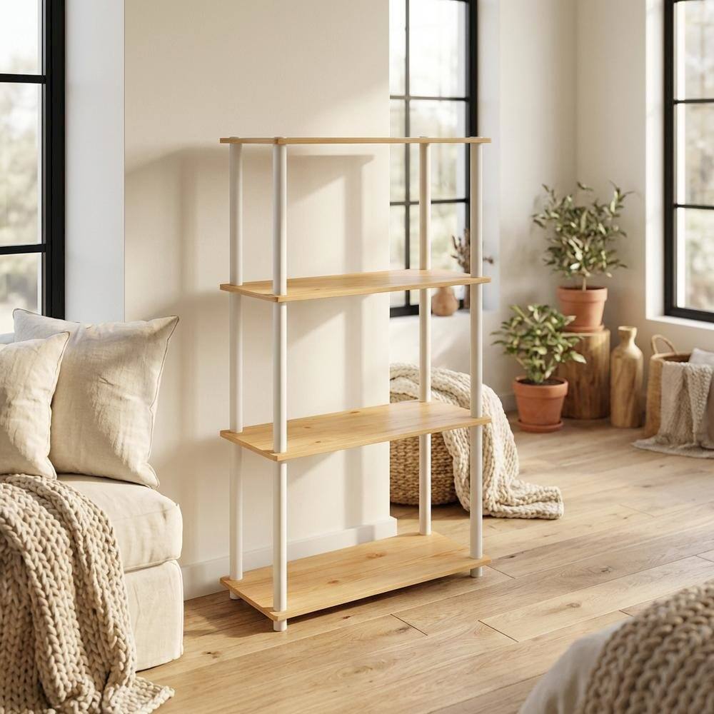 Left. FurniFact - Wooden Bookcase with Open Shelves for Home Office Storage - Sonoma Oak/White.