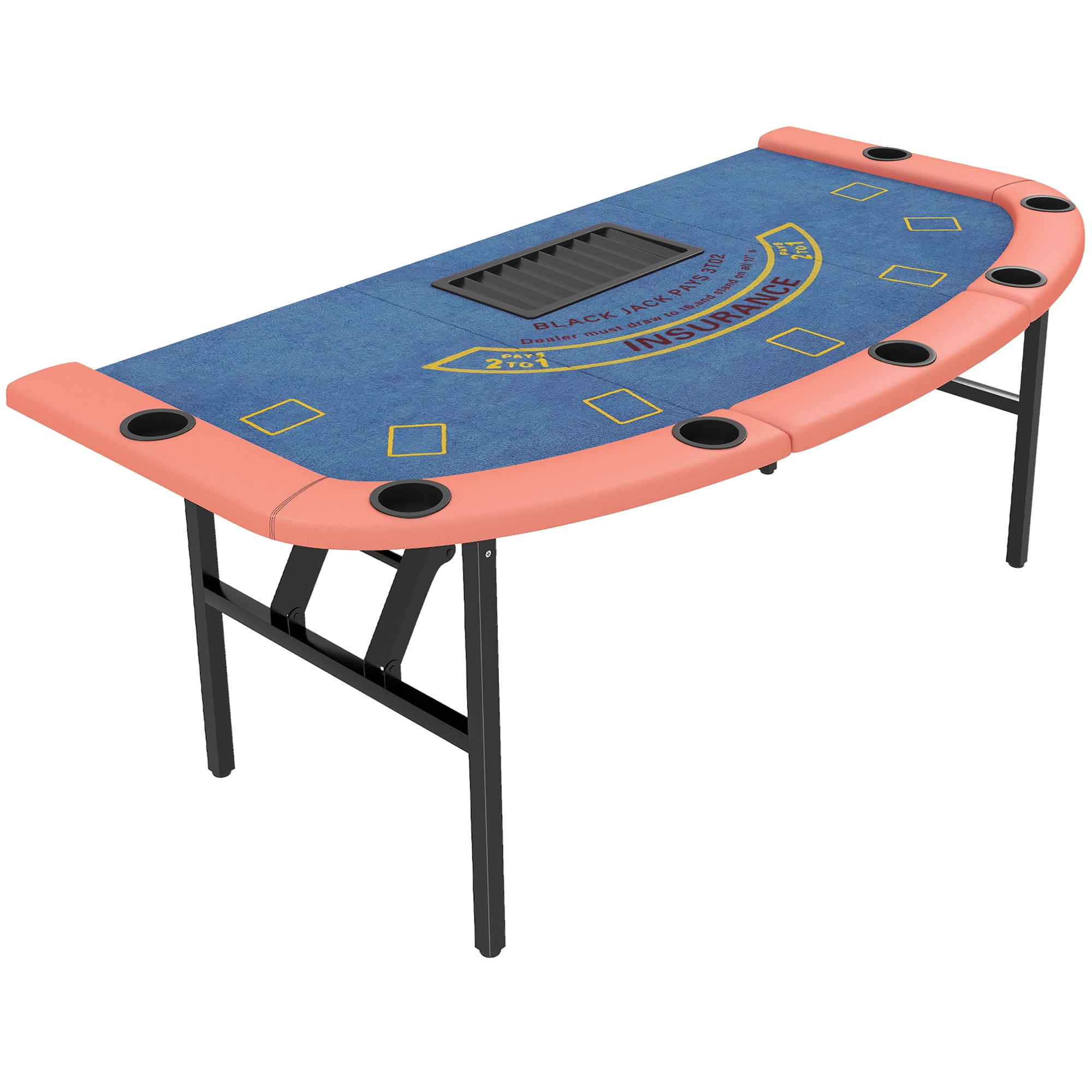 Soozier - Table Foldable, 72" Portable Casino Blackjack Table for 8 Players with Felt Surface - Blue
