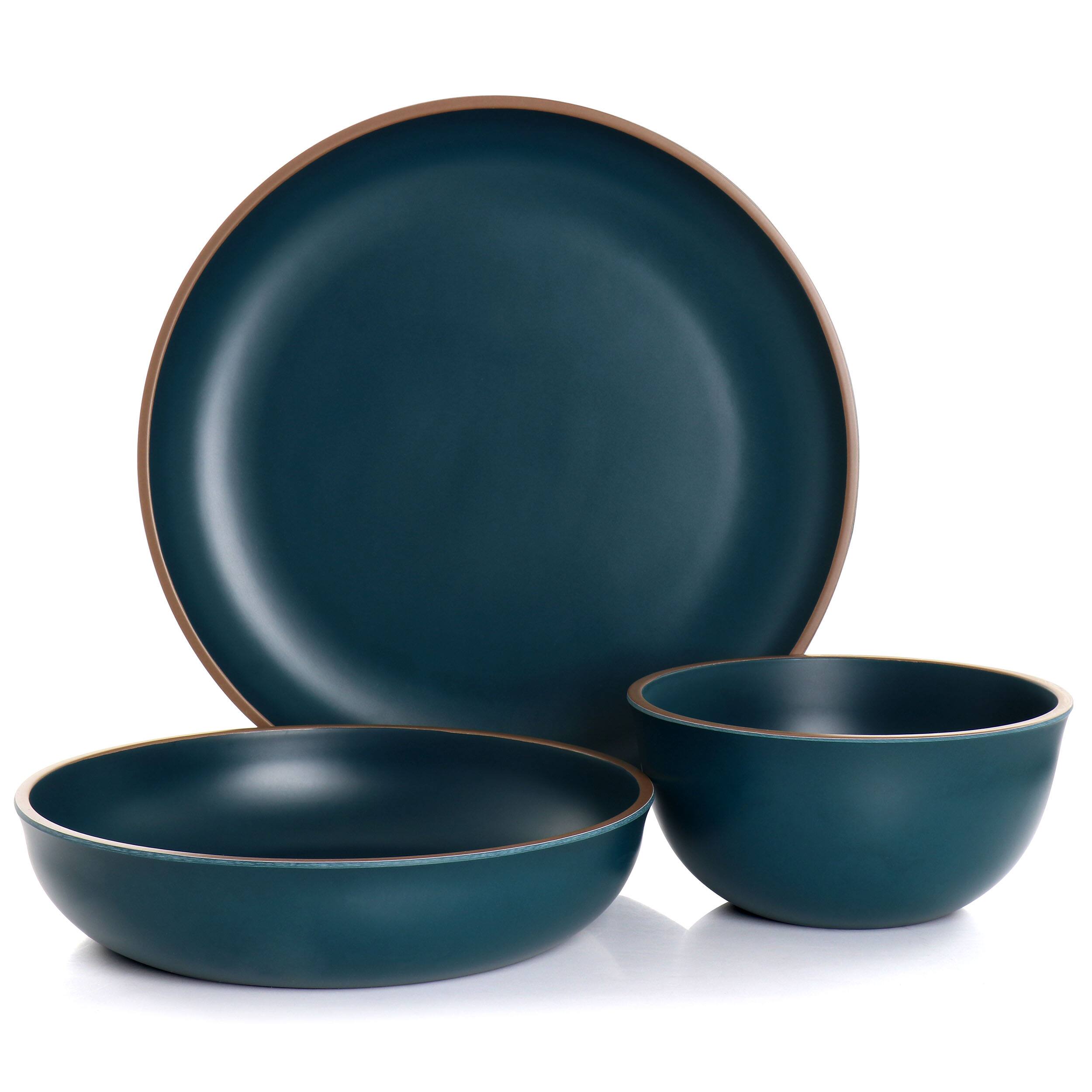 Alt View 1. Gibson - Gibson Home Rockabye 12 Piece Melamine Dinnerware Set in Dark Teal - Dark Teal.