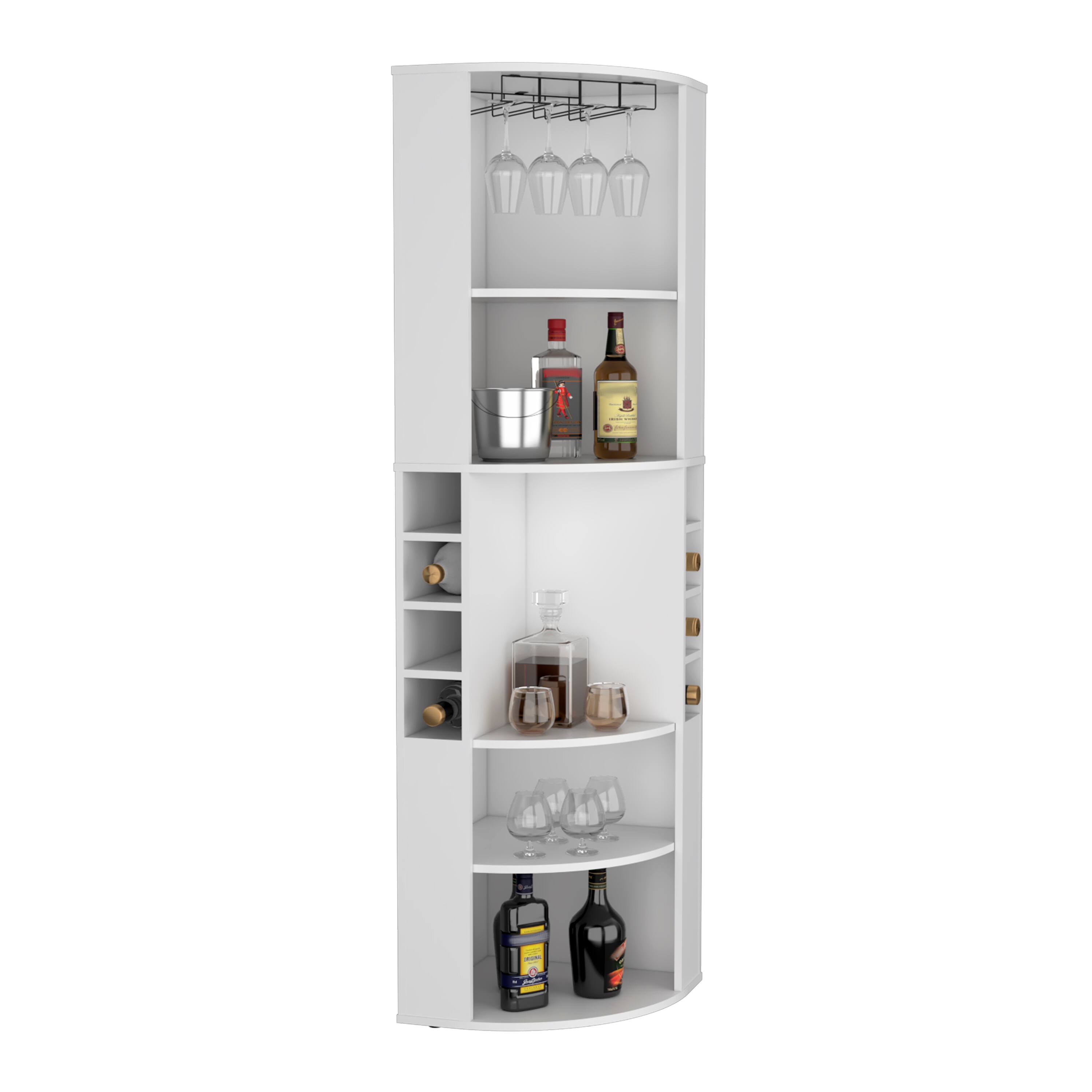 Alt View 2. TuHome - Oban Corner Bar Cabinet with Five Shelves , Bar Room, Eight Bottle Cubbies And Steamware. - White.