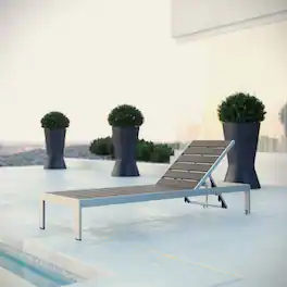 Shore Outdoor Patio Aluminum Chaise by Modway - Silver Gray