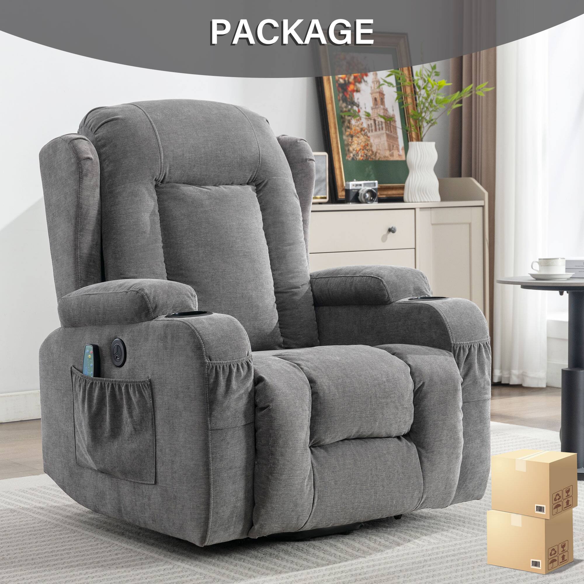 Alt View 3. Boyel Living - Power Lift Recliner Chair Recliners with Heat and Massage Recliner Chair - Gray.