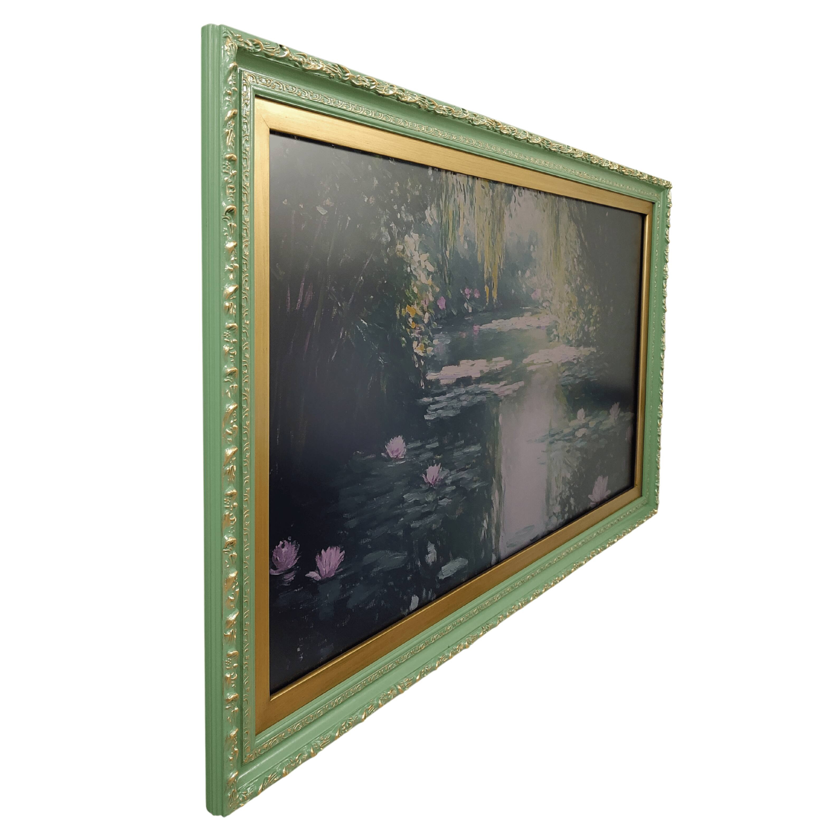 Angle. LAREDO FRAME FACTORY - 65 inch Hisense Canvas TV Ornate frame, Canvas TV by Hisense - CACTUS VALLEY GREEN WITH GOLD.