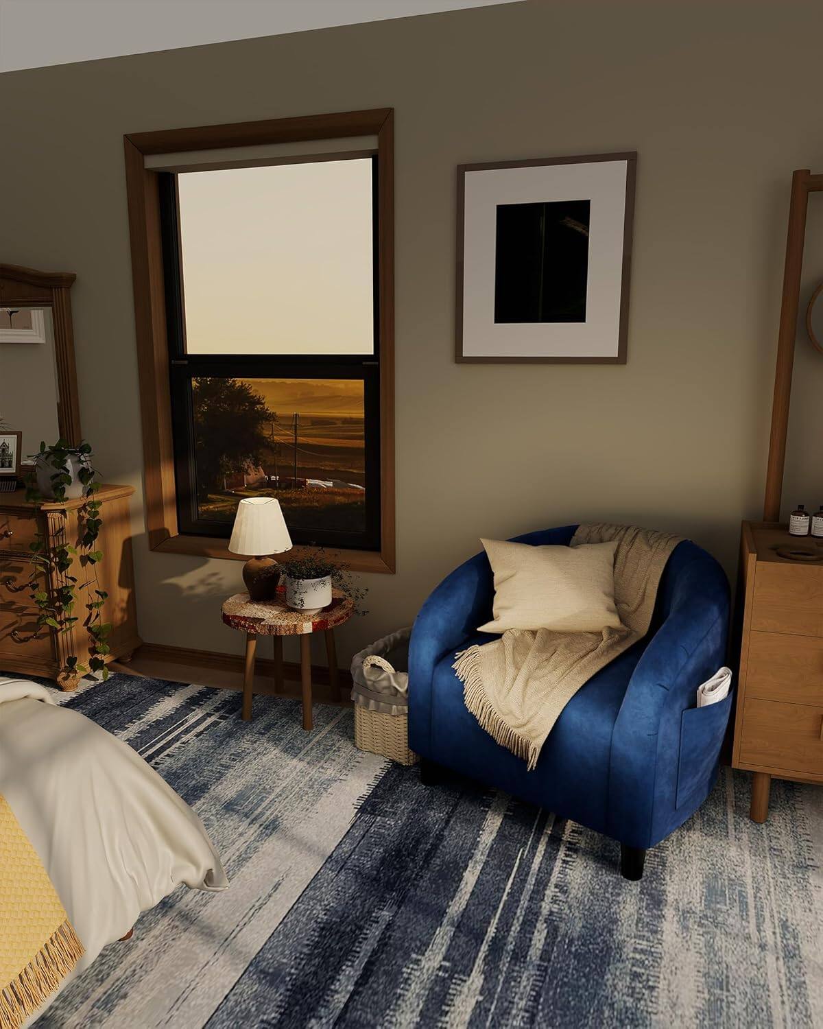 Alt View 2. Acekool - Accent Barrel Chair, Boucle Club Chair, Furry Sherpa Armchair Suitable for Living Room, Bedroom, Reception Room, Office - Navy Blue.