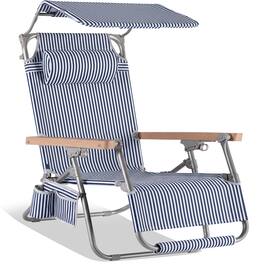 Best Choice Products - Beach Chair with Canopy, Folding Zero Gravity Reclining Camp Chair, Carry Straps - Deep Sea Stripe