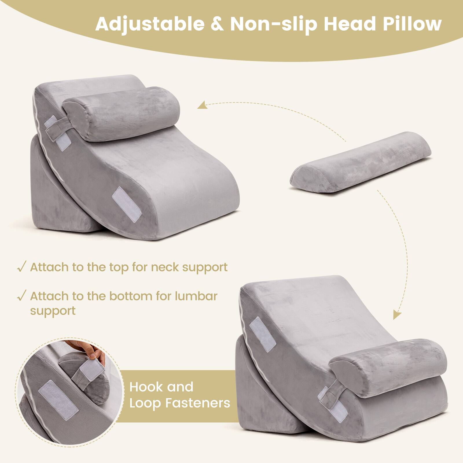 Adjustable & Non-slip Head Pillow

Attach to the top for neck support  
Attach to the bottom for lumbar support  

Hook and Loop Fasteners