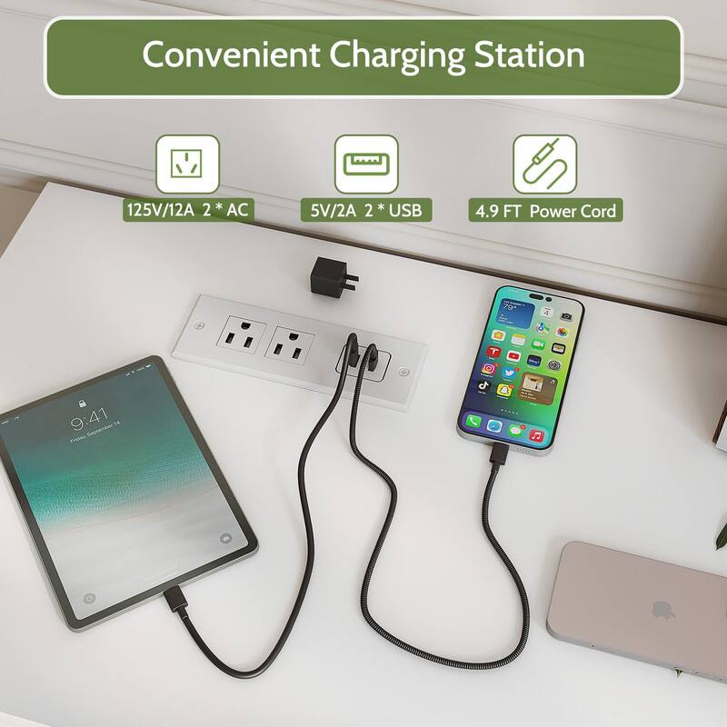 Convenient Charging Station

- 125V/12A 2 * AC
- 5V/2A 2 * USB
- 4.9 FT Power Cord
