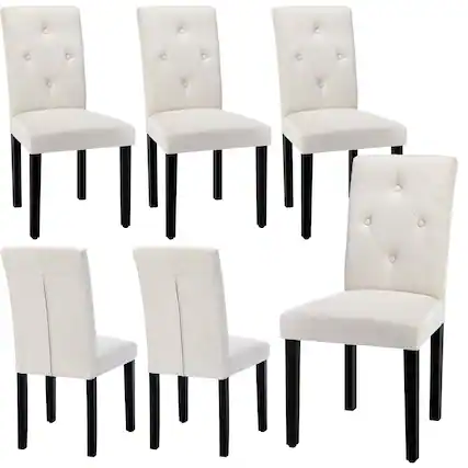 Front. Vecelo - Set of 6 Linen Dining Chairs Upholstered Chairs- Ergonomic High Back, 260lb Capacity, Solid Wood Legs - Beige.