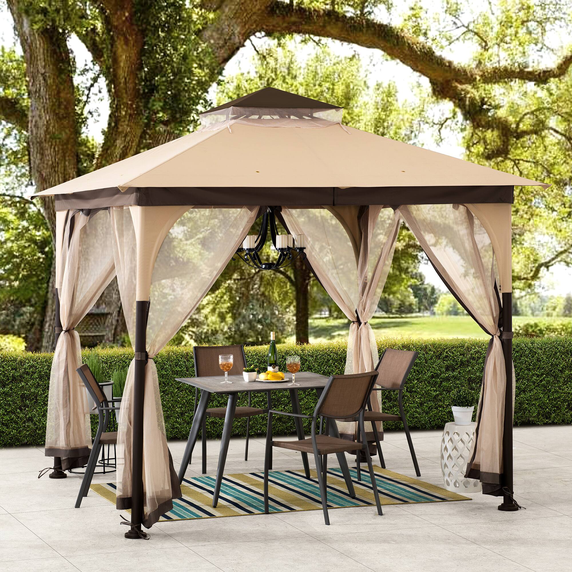 Angle. SUNJOY - Sunjoy 9.5 ft. x 9.5 ft. Beige and Brown 2-tone Steel Gazebo - brown.