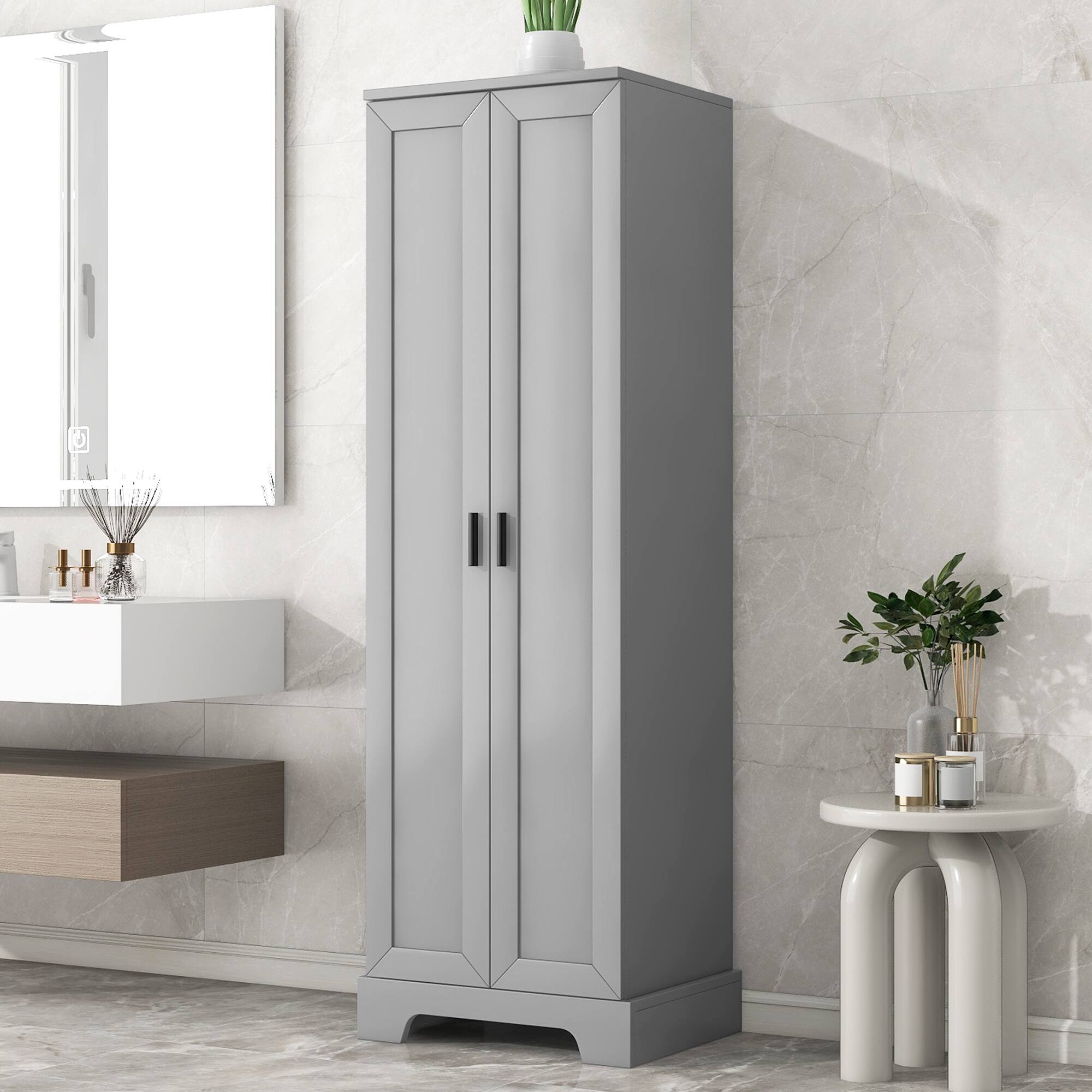 TinyHomie - Storage Cabinet with Two Doors for Bathroom Office Adjustable Shelf MDF Board Grey - Gray