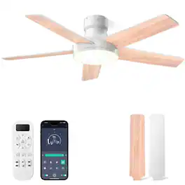 Akofun - 44" Flush Mount Fan Light, Remote & APP, 6-Speed Dimmable LED, Quiet DC Motor, Timer, Bedroom Living Room - White