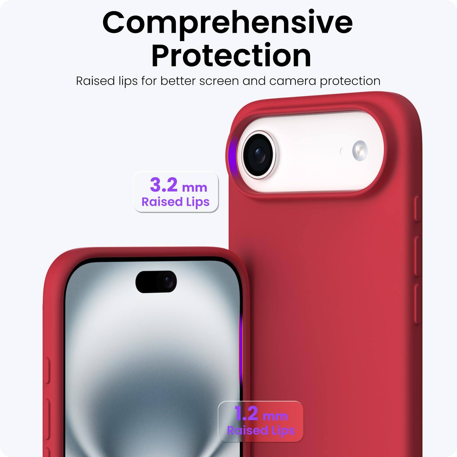 Comprehensive Protection

Raised lips for better screen and camera protection

3.2 mm Raised Lips

1.2 mm Raised Lips
