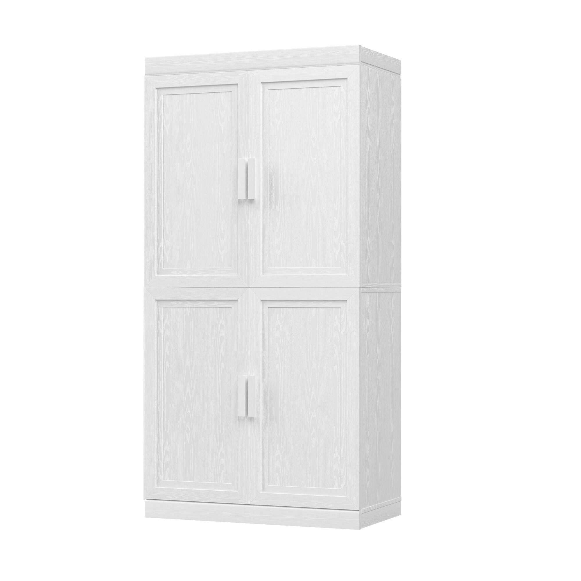 Angle. PexFix - 62" Kitchen Pantry Cabinet, Oak Freestanding Storage Cabinet with Doors and Adjustable Shelves for Dining Room - White.