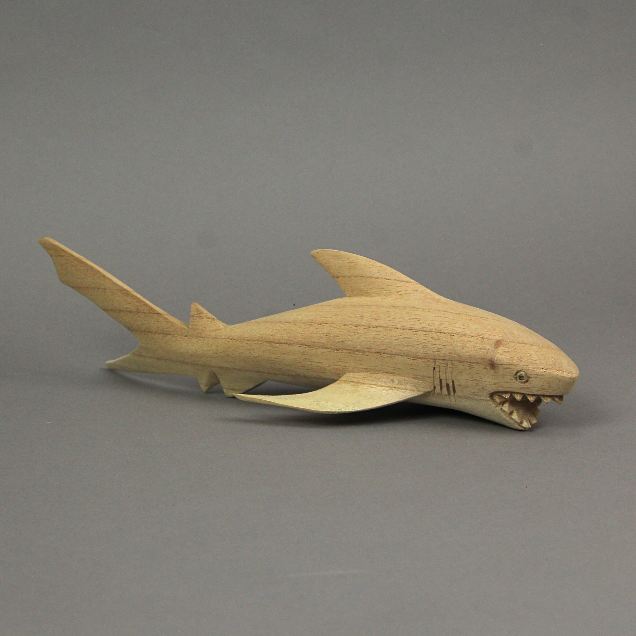 Alt View 3. Things2Die4 - 12" Hand Carved Great White Shark Wooden Sculpture – Nautical Ocean Decor - Brown.