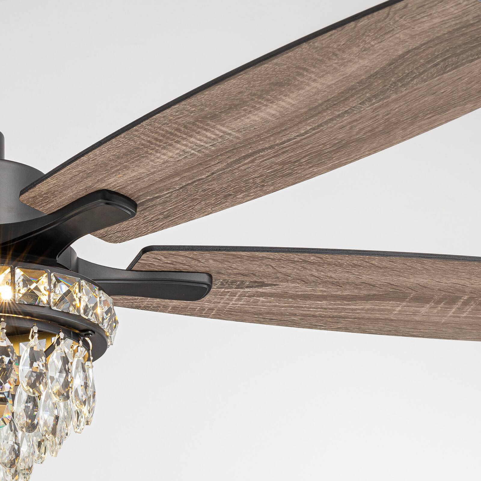 Alt View 6. Siljoy - 52 Inch Farmhouse Crystal Cage Ceiling Fan Light with Black Adjustable Downrod Ideal for Living Room Dining Room Bedroom - Brown.