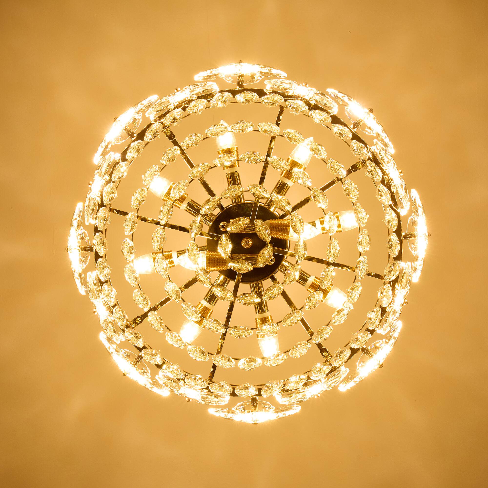 Alt View 9. Siljoy - 24 Inch Round Luxury Crystal Chandelier, Modern Gold 4-Leaf Floral Pendant Light for Kitchen Living Room  Foyer - Rose Gold.