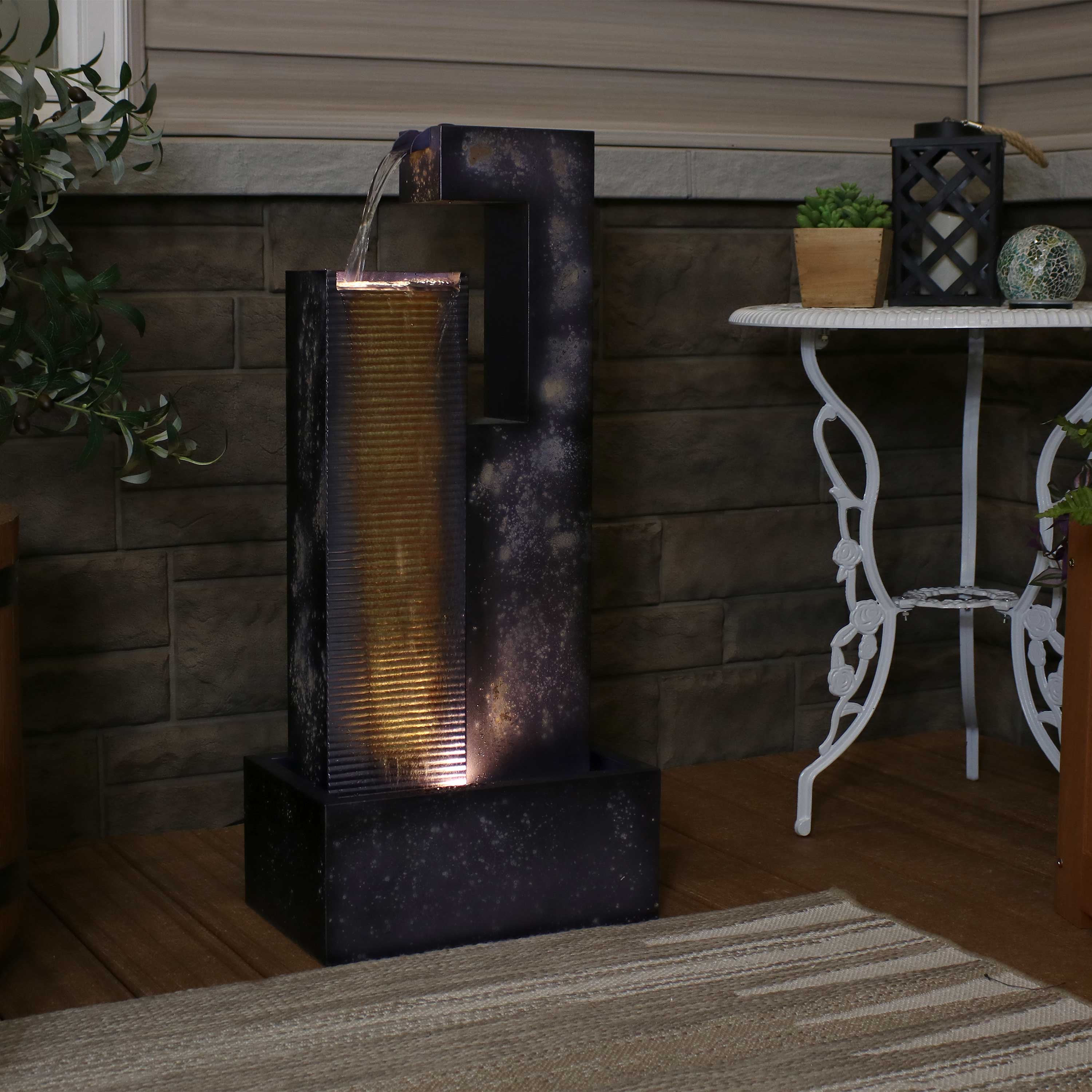 Alt View 4. Sunnydaze - Cascading Tower Metal Water Fountain with LED Lights - 32 in - Dark Purple.