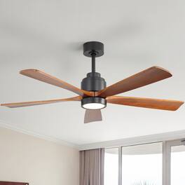 Sofucor - 52'' Industrial Ceiling Fan with 3CCT Dimmable LED Light & Reversible DC Motor Modern Chandelier Fan for Bedroom Indoor - Black-Walnut Wood