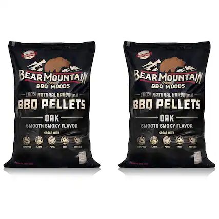 BEAR MOUNTAIN Premium BBQ WOODS 100% NATURAL HARDWOOD BBQ PELLETS OAK SMOOTH SMOKY FLAVOR GREAT WITH SEAFOOD LAMB PORK BEEF VEGGIES MADE IN THE US