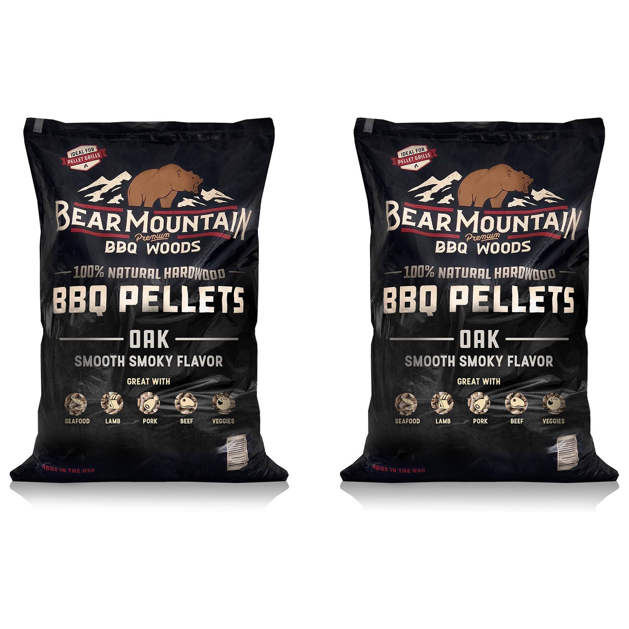 BEAR MOUNTAIN Premium BBQ WOODS 100% NATURAL HARDWOOD BBQ PELLETS OAK SMOOTH SMOKY FLAVOR GREAT WITH SEAFOOD LAMB PORK BEEF VEGGIES MADE IN THE US